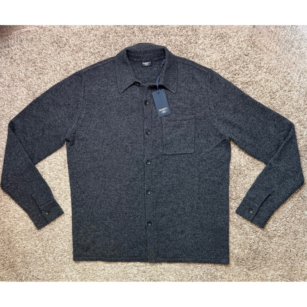 NWT Faherty Reserve Wool Cashmere Sweater Overshirt Charcoal Melange Mens L